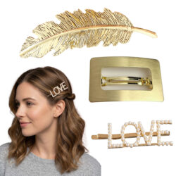 Zestaw eleganckich złotych akcesoriów do włosów – spinki i wsuwka z perełkami
