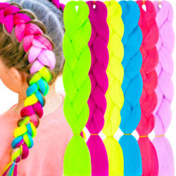 Zestaw Kolorowe Włosy Syntetyczne do Warkoczy 6 sztuk neonowe