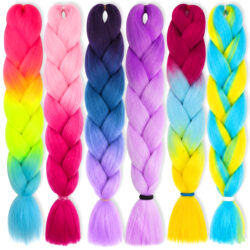 Włosy Syntetyczne Na Warkoczyki Kolorowe Ombre Zestaw 6 sztuk 60cm